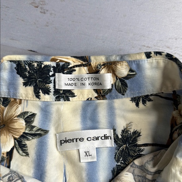 Pierre Cardin Blue Cream Casual Hawaiian Button Down Shirt Island Vibes Size XL - Picture 2 of 6